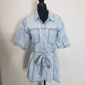 We The Free People Women's Jenny Denim Tunic Belted Dress Size M